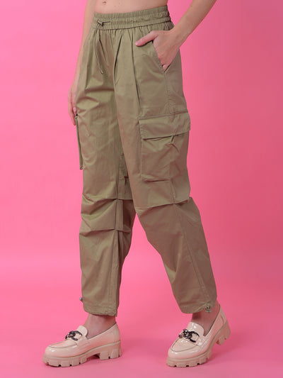 Beige Loose Fit 100% Cotton Cargo Trousers