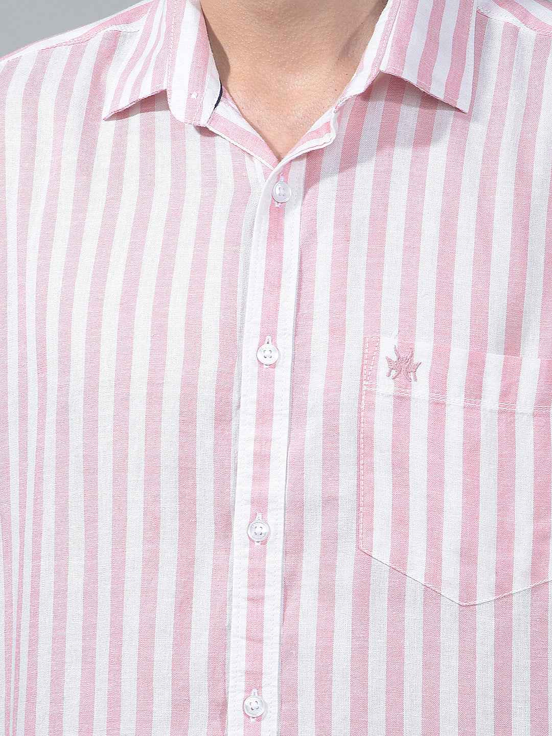 Peach Vertical Striped Linen Shirt