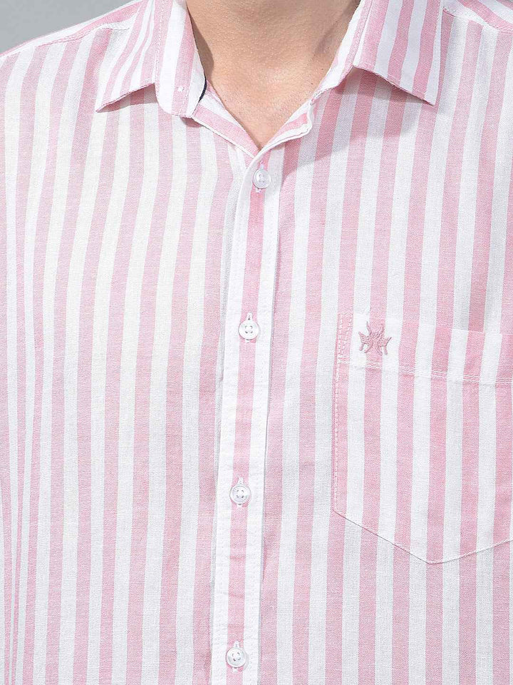 Peach Vertical Striped Linen Shirt