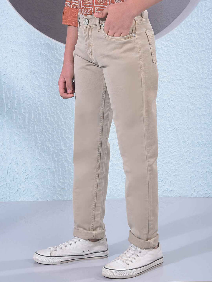 Sand Beige Cotton Casual Jeans