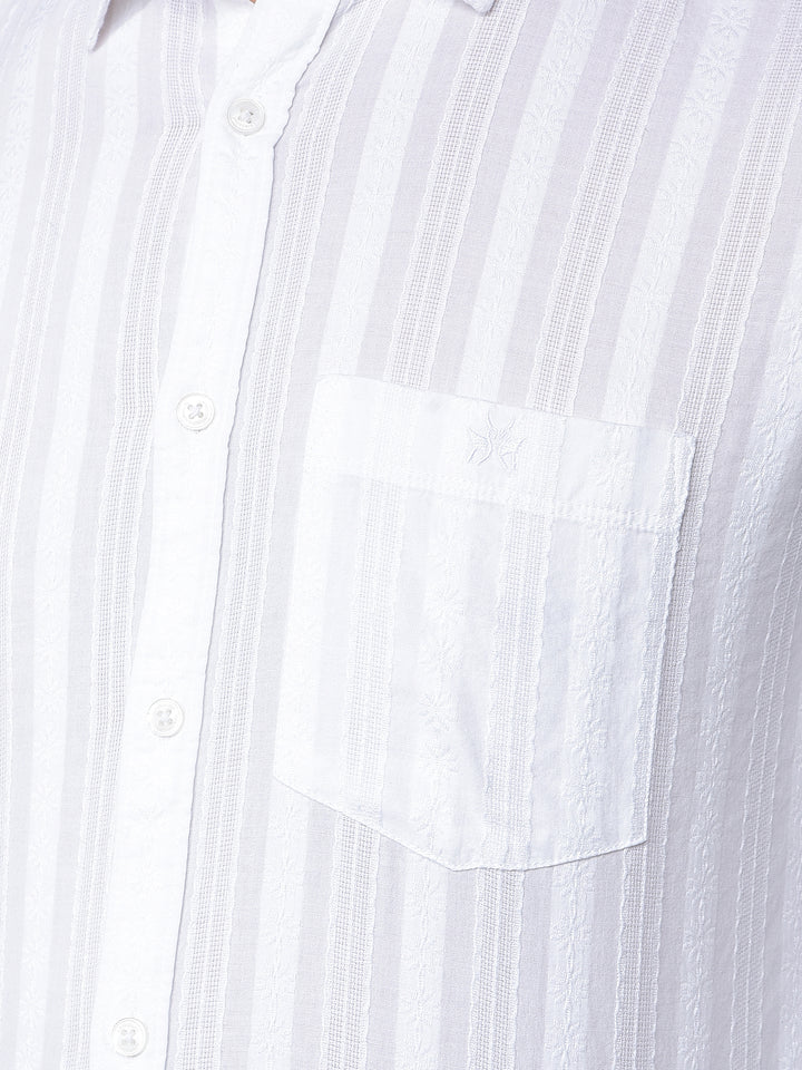 White Vertical Stripes 100% Cotton Shirt