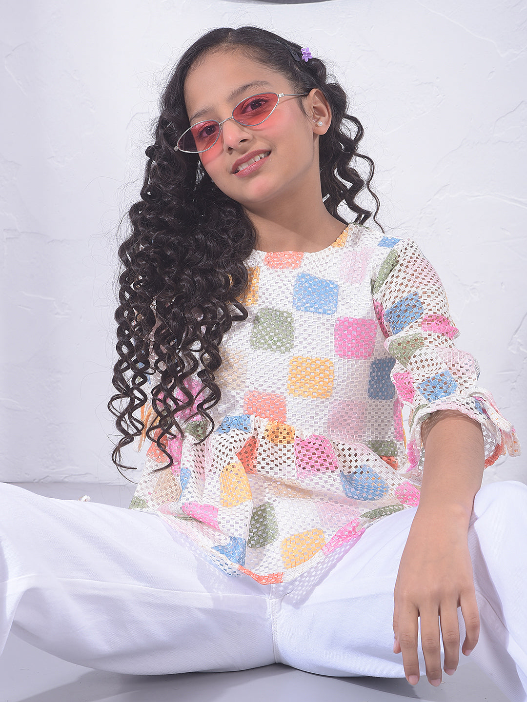 Multi Color Geometric Print Peplum Top