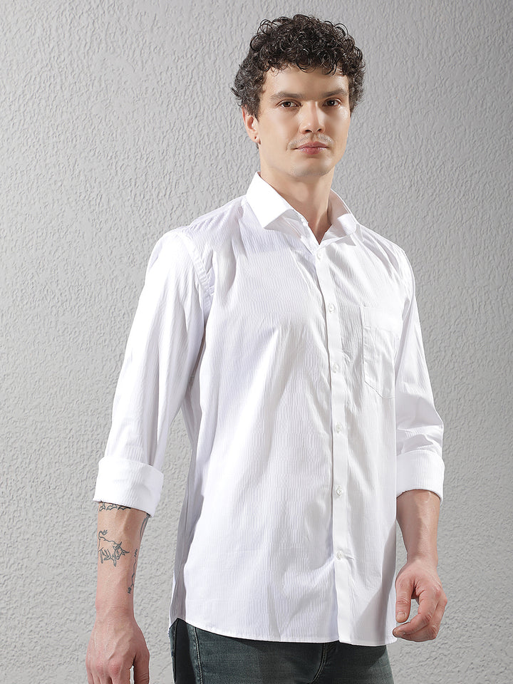 White Jacquard 100% Cotton Shirt