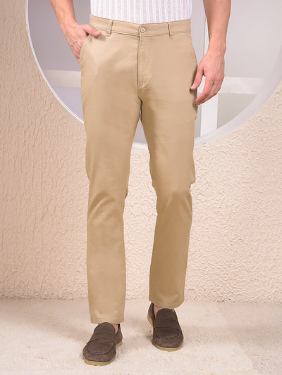 Beige Textured 100% Cotton Trousers