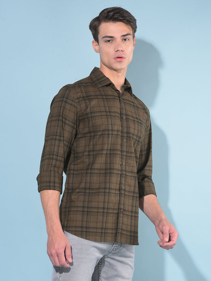 Olive Tartan Check 100% Cotton Shirt-Men Shirts-Crimsoune Club