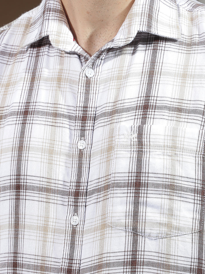 Brown 100% Cotton Checked Shirt