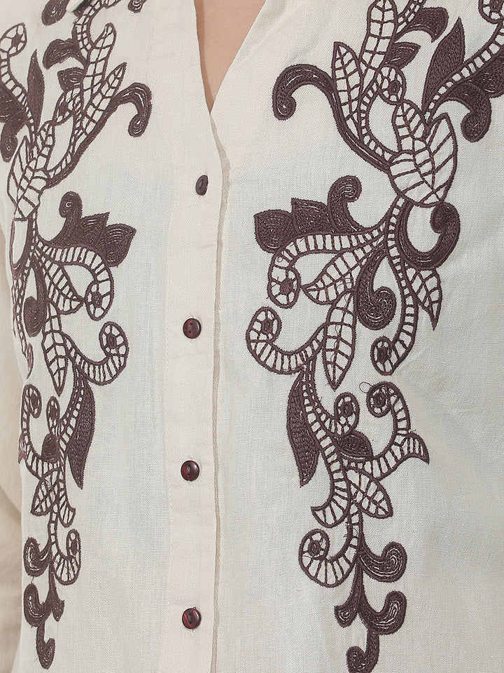 Off White Embroidered Shirt