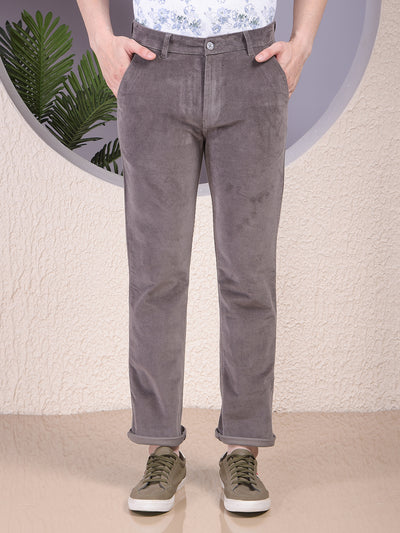 Grey Straight Corduroy Trousers
