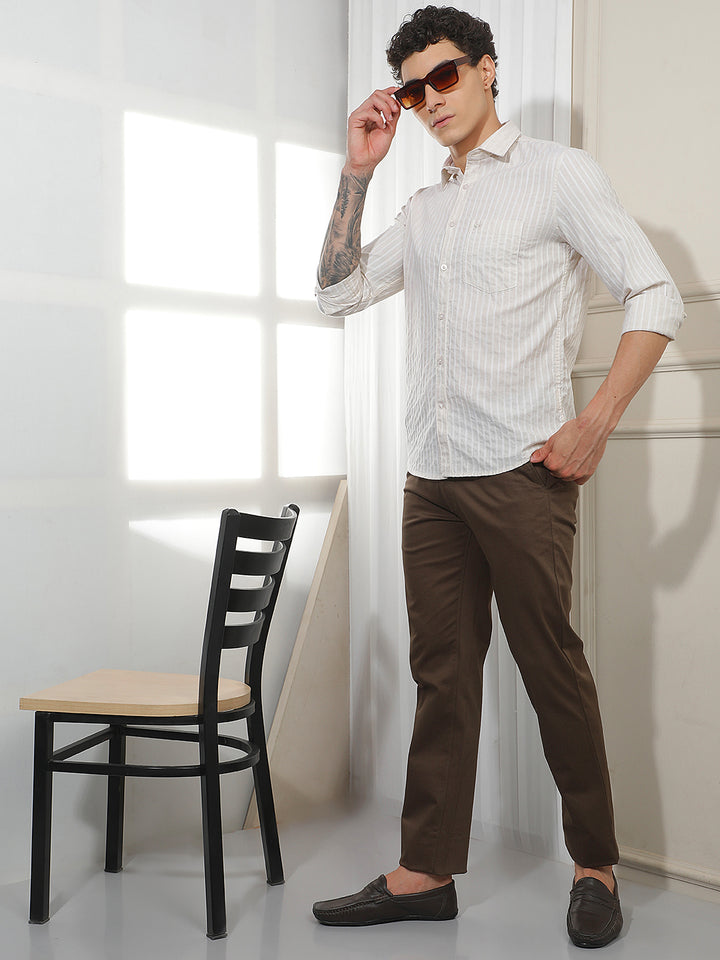 Beige Vertical Stripes Shirt