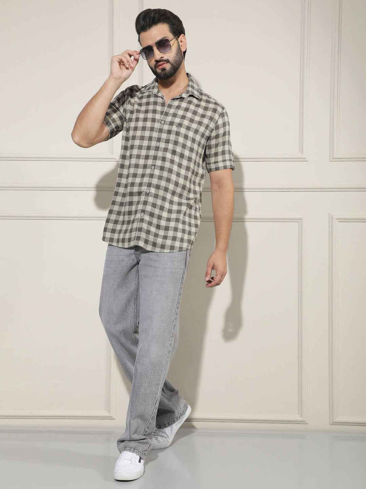 Brown Checked Linen Shirt