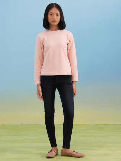 Soft Pink Solid Knit T-Shirt
