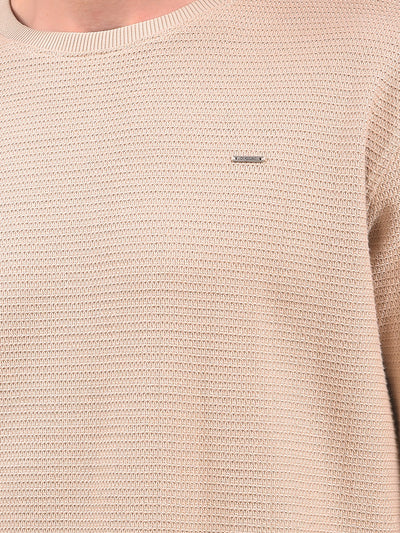 Beige Textured Knit Sweatshirt