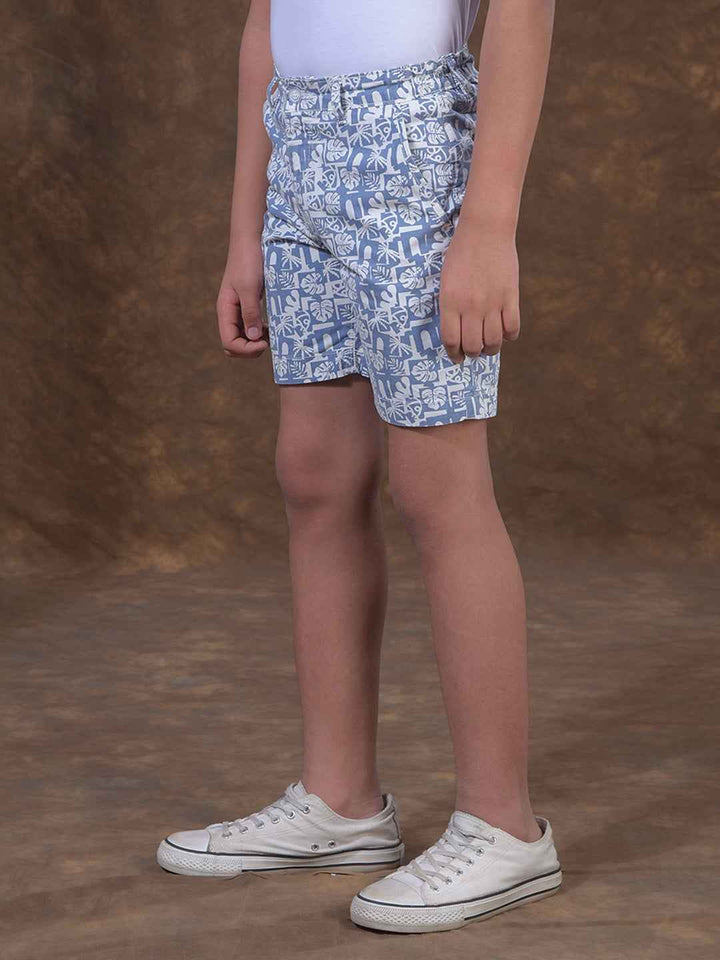 Blue Printed 100% Cotton Shorts