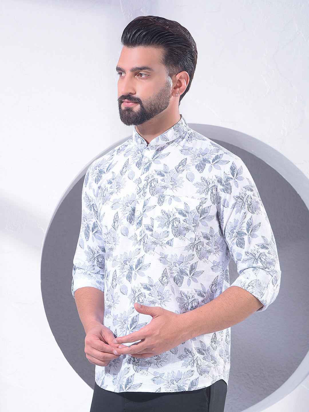 Grey Floral Print 100% Cotton Kurta