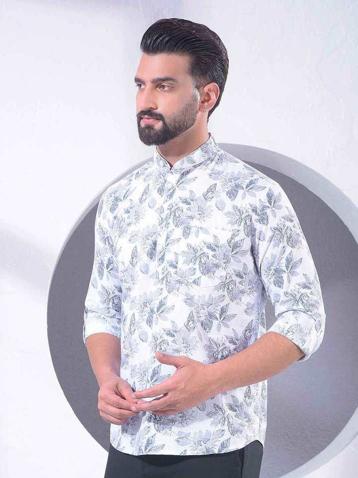 Grey Floral Print 100% Cotton Kurta