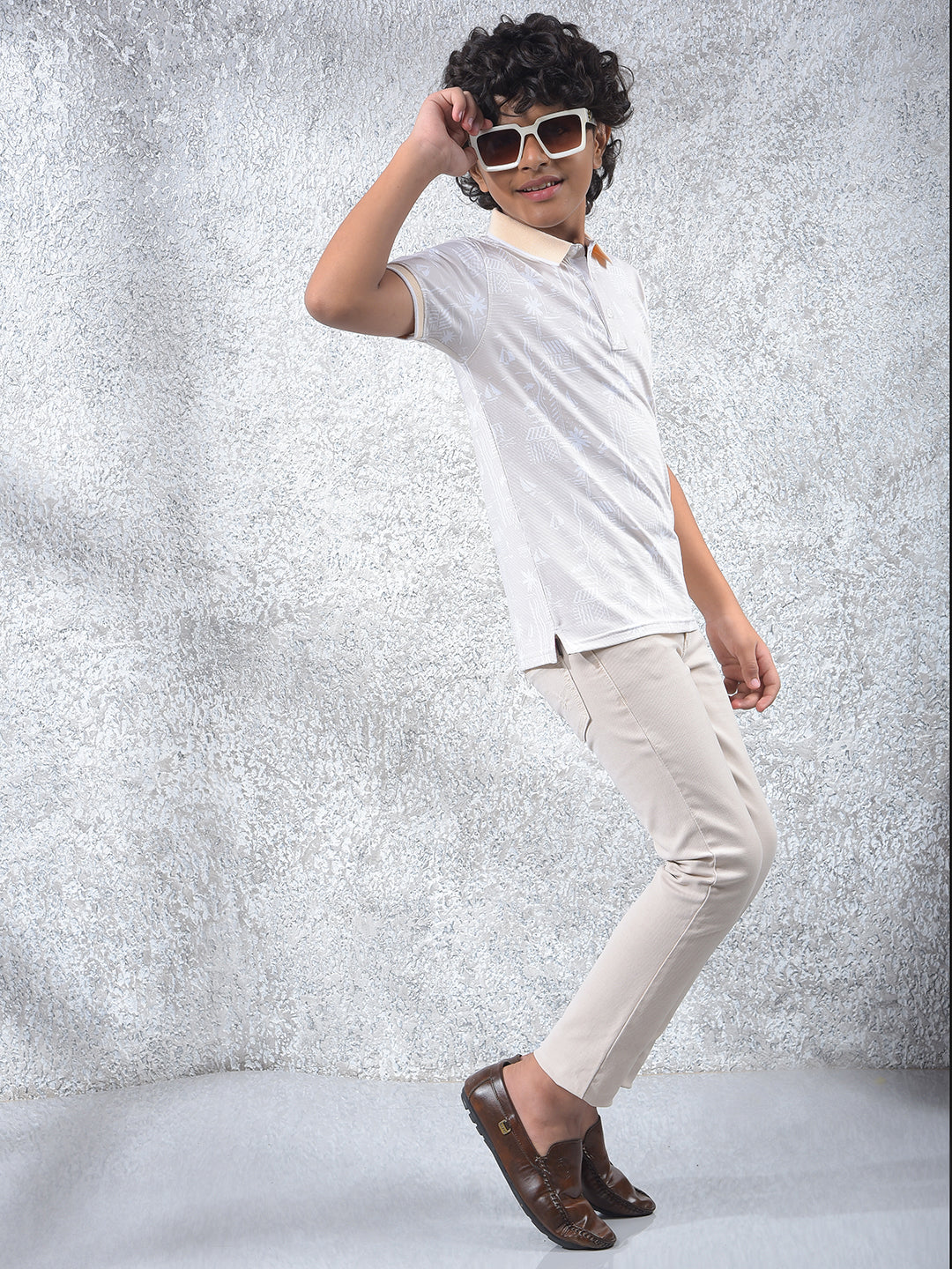 Peach Printed Polo Neck T-Shirt