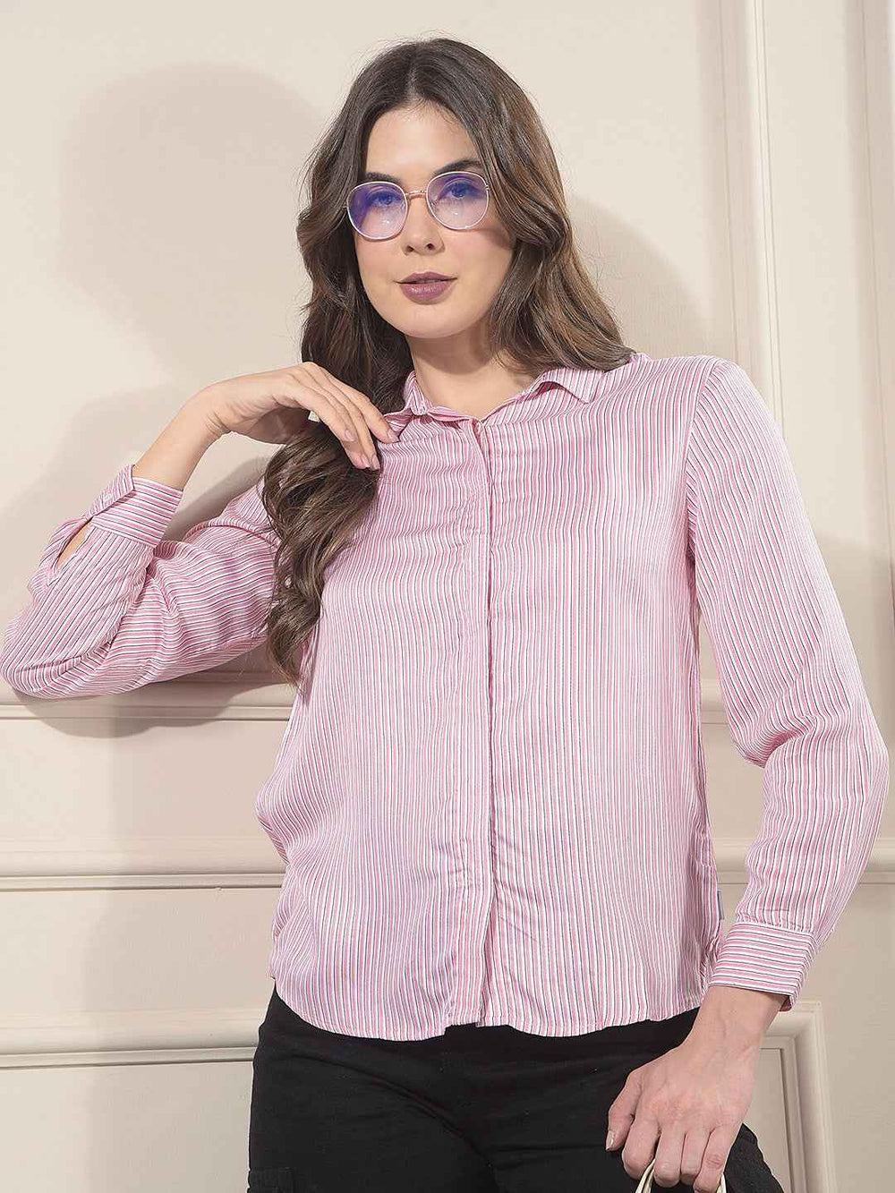 Pink Vertical Striped Modal Shirt