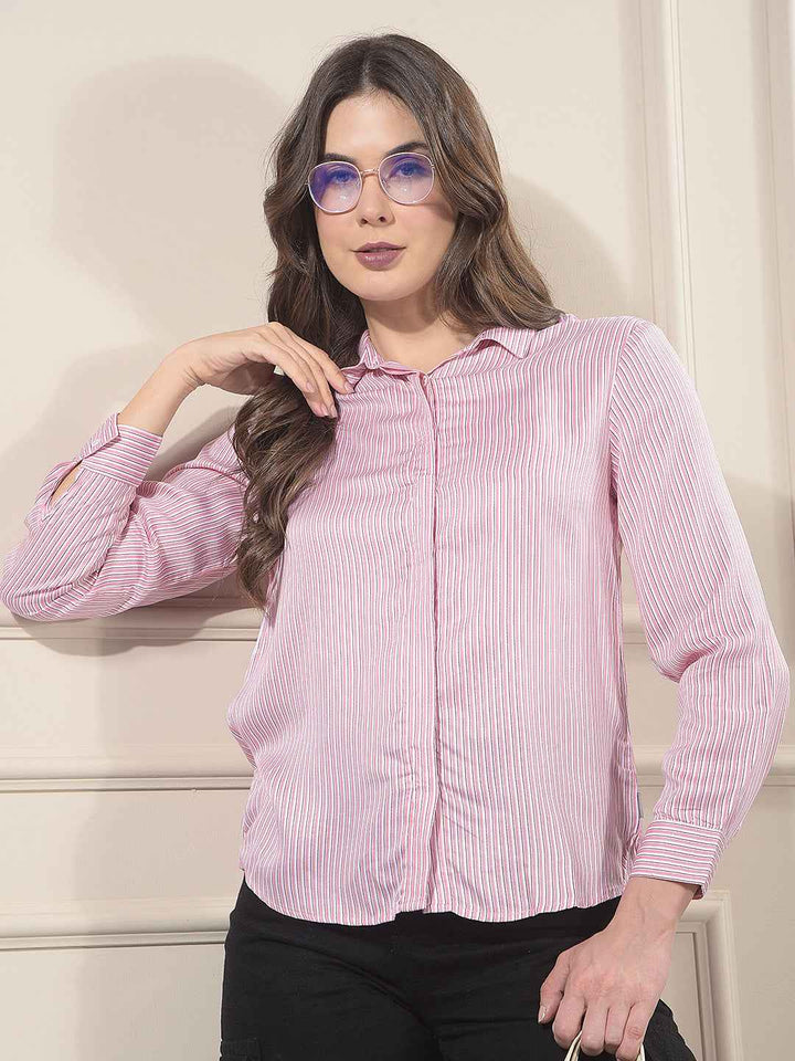 Pink Vertical Striped Modal Shirt
