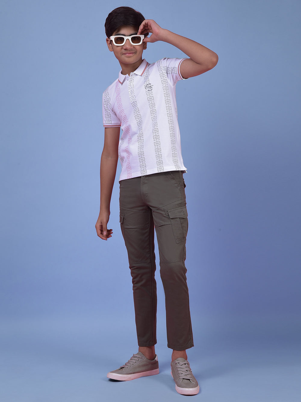 White Printed Polo Neck T-Shirt