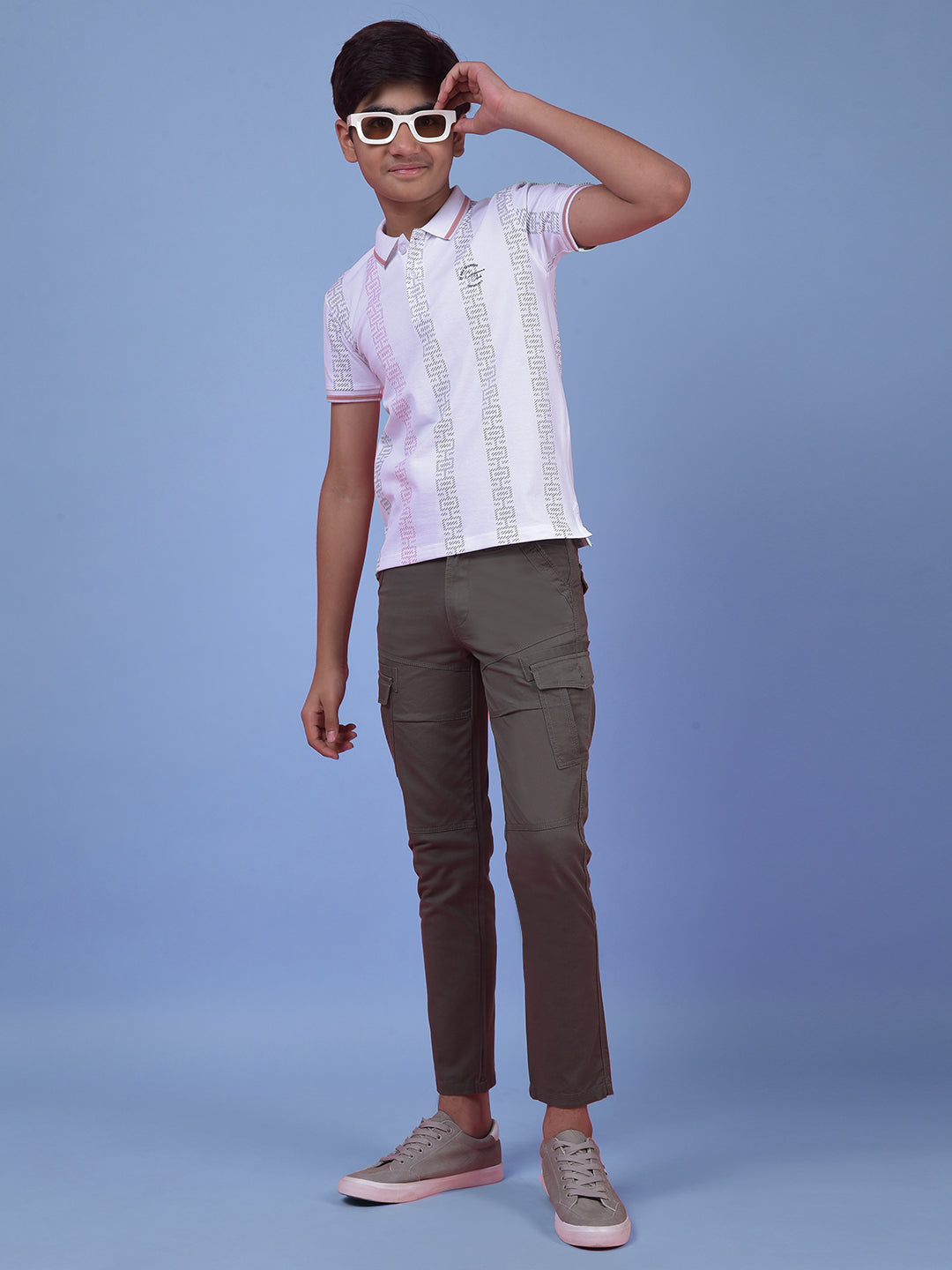 White Printed Polo Neck T-Shirt