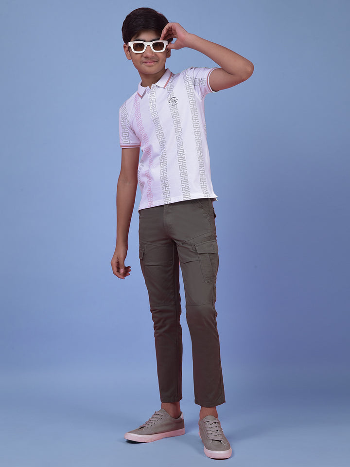 White Printed Polo Neck T-Shirt