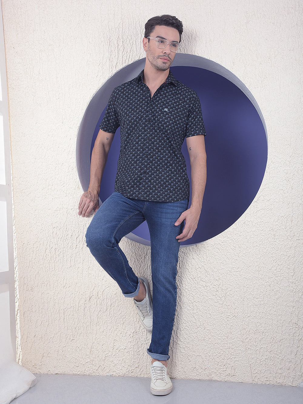 Midnight Cross Navy Blue Printed Shirt