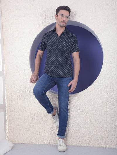 Midnight Cross Navy Blue Printed Shirt