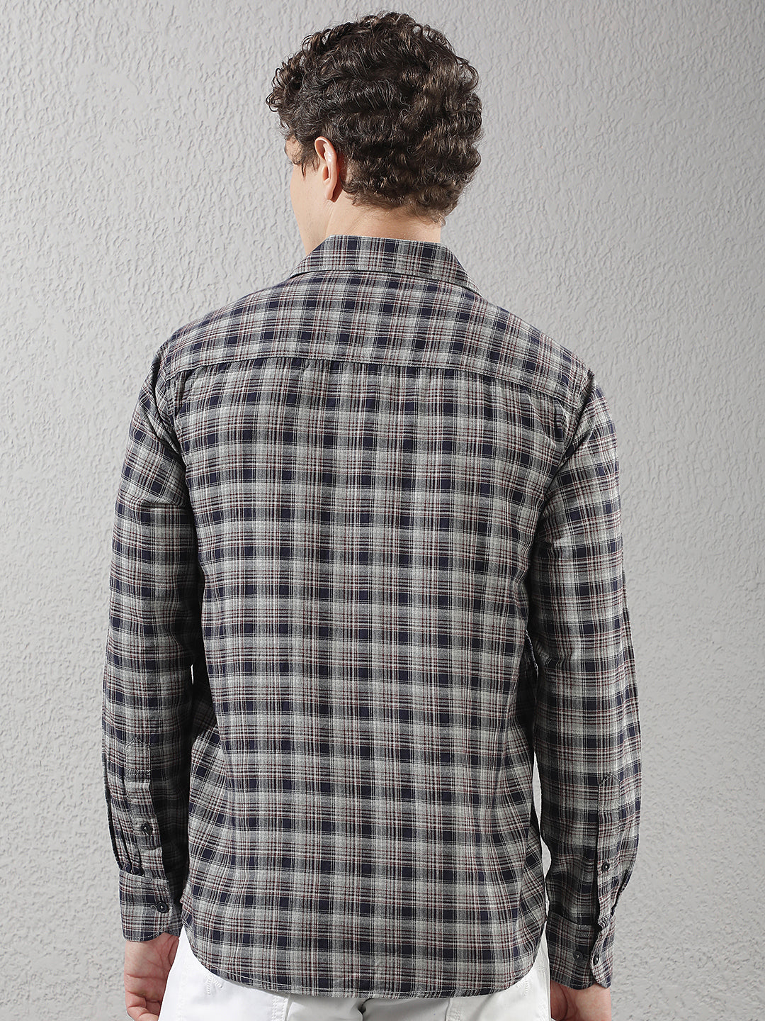 Navy Blue 100% Cotton Checked Shirt
