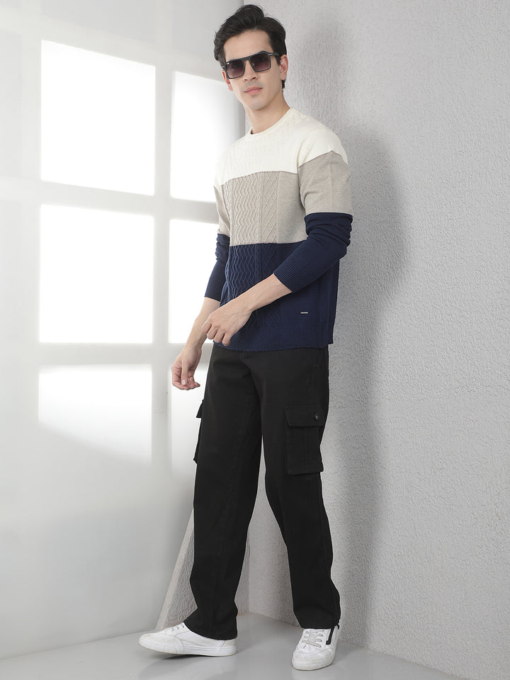 Multicolor Colorblocked Round Neck Sweater