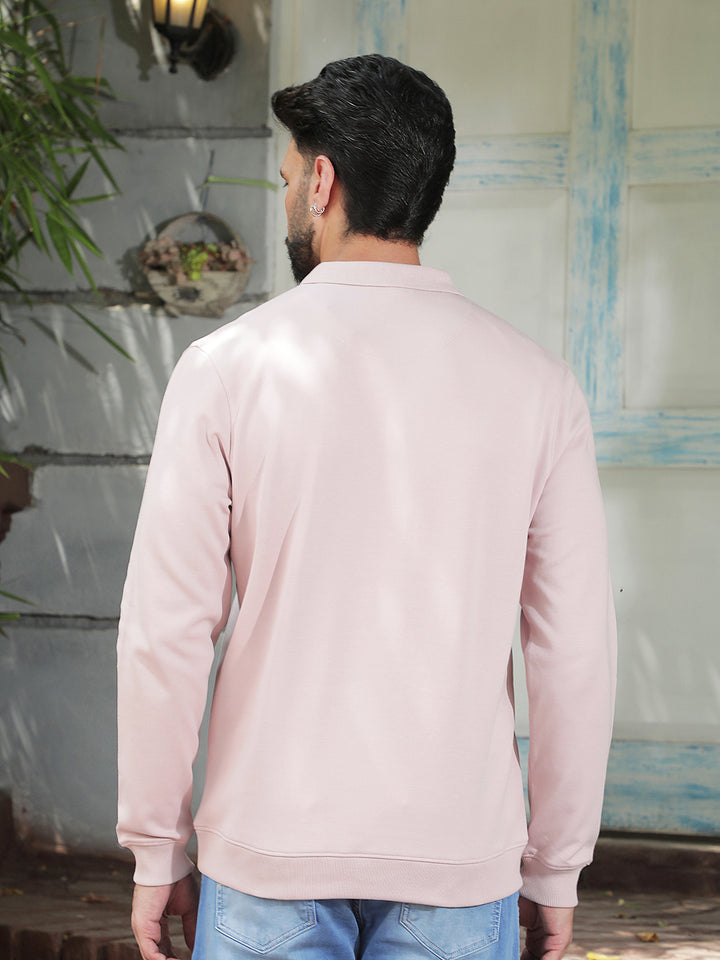 Pink Polo Neck Front Open Sweatshirt