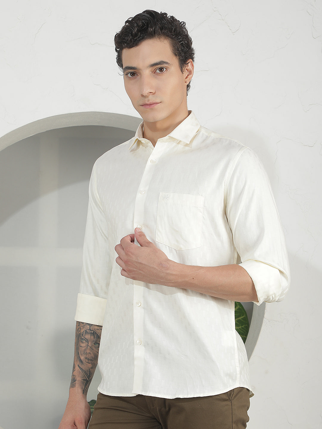 Modern Warm Yellow Jacquard Shirt