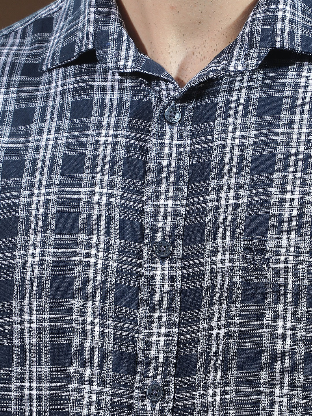 Navy Blue 100% Cotton Checked Shirt