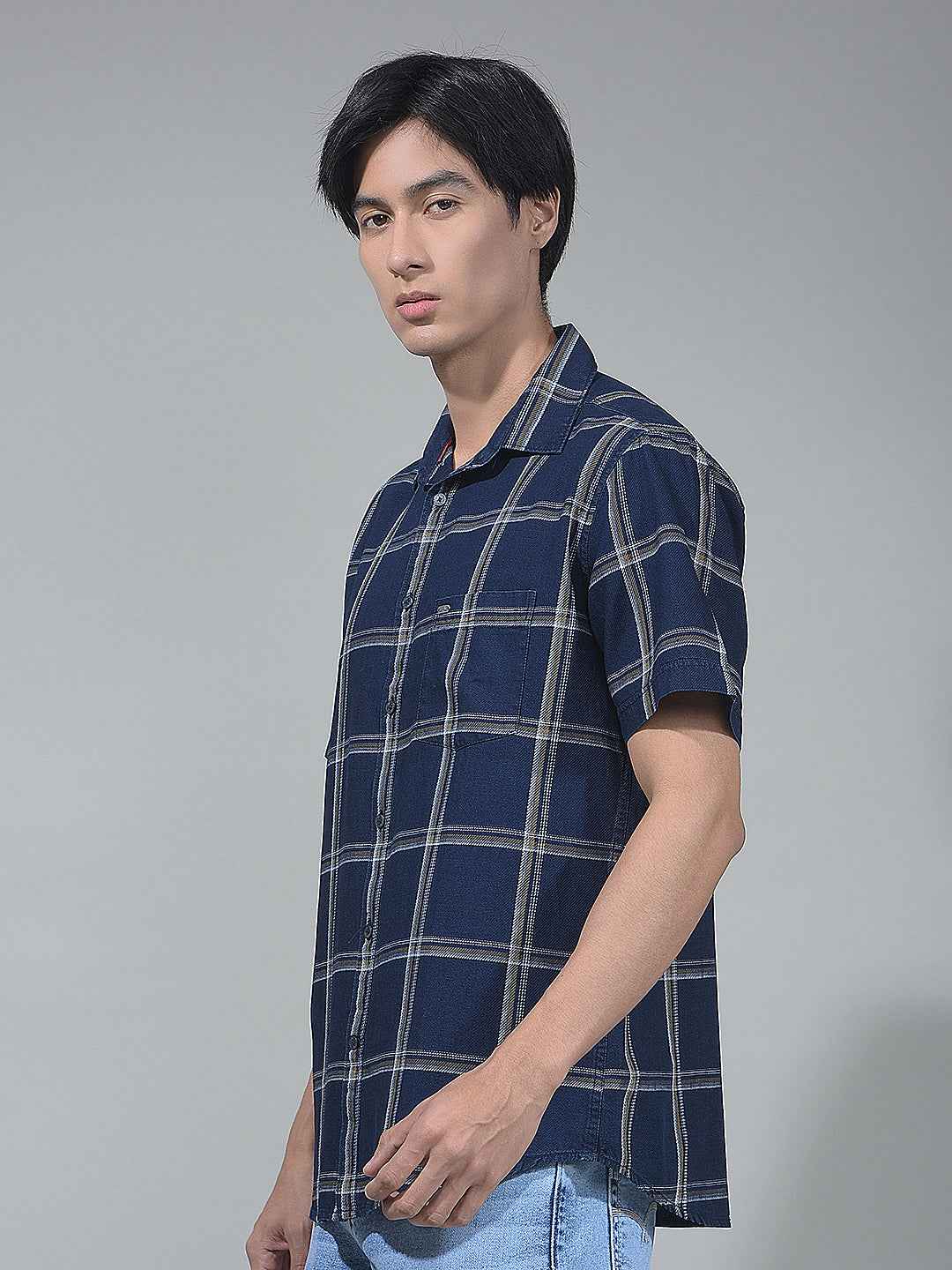 Navy Blue Checked 100% Cotton Shirt