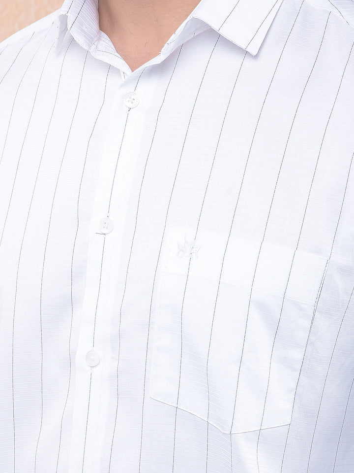 White Vertical Striped 100% Cotton Shirt