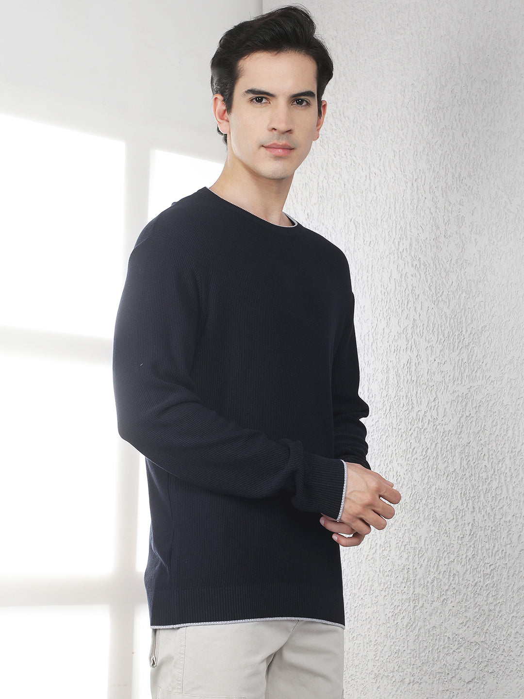 Navy Blue Oversized Round Neck Sweater