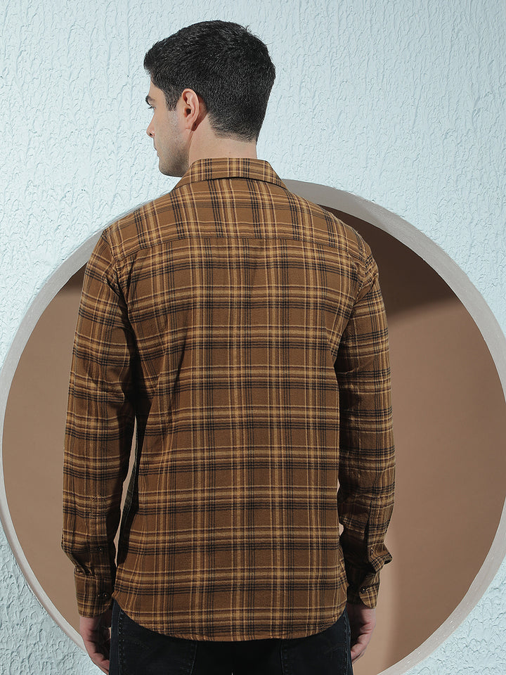 Brown Checked 100% Cotton Shirt