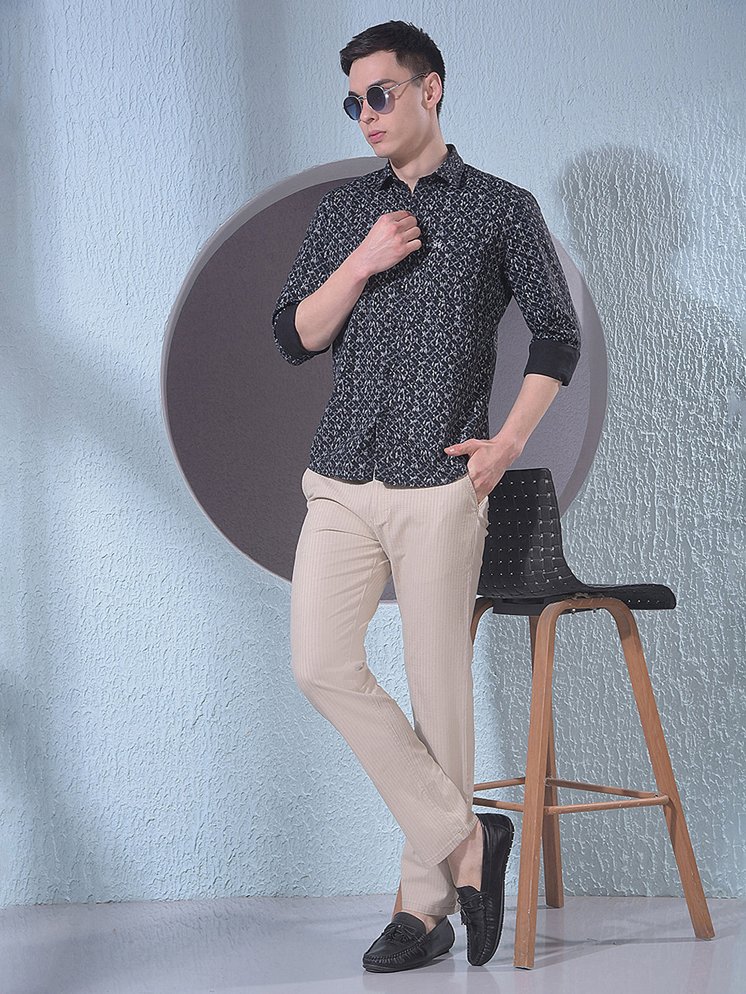 Beige Vertical Stripes Trousers