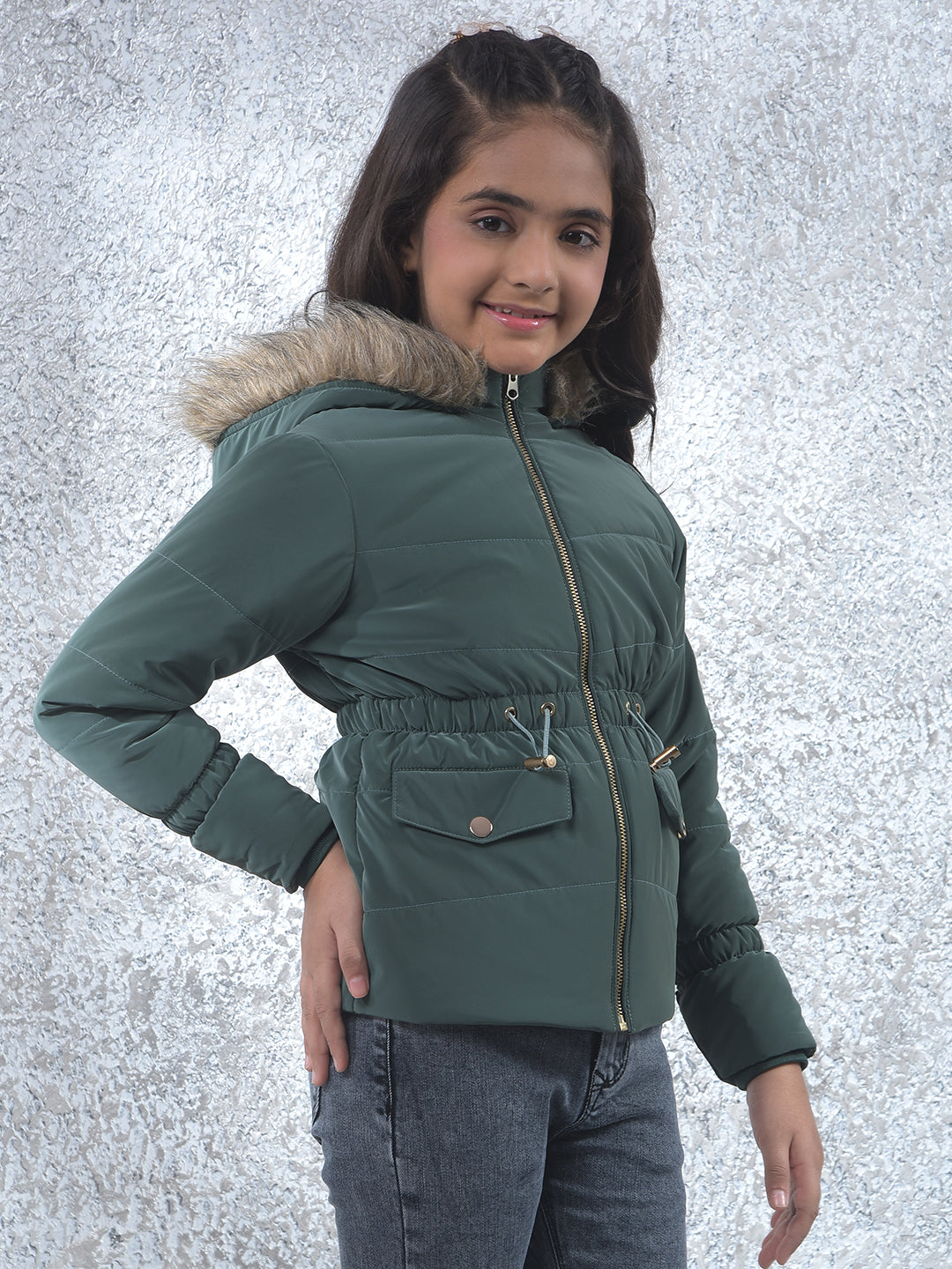 Olive Hooded Neck Padded Jacket