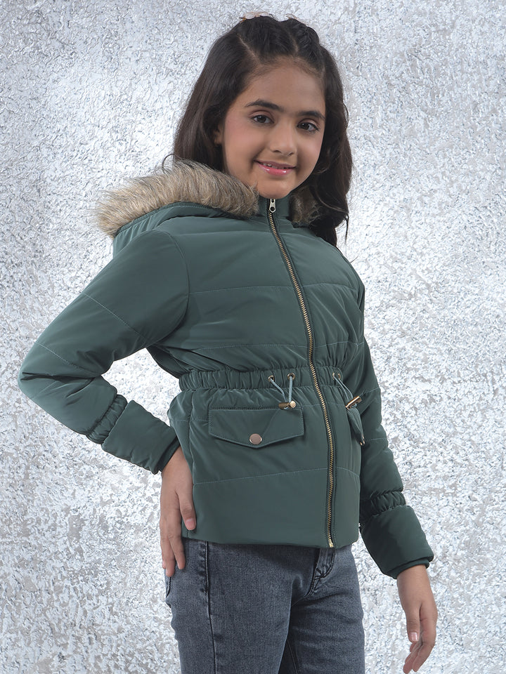 Olive Hooded Neck Padded Jacket