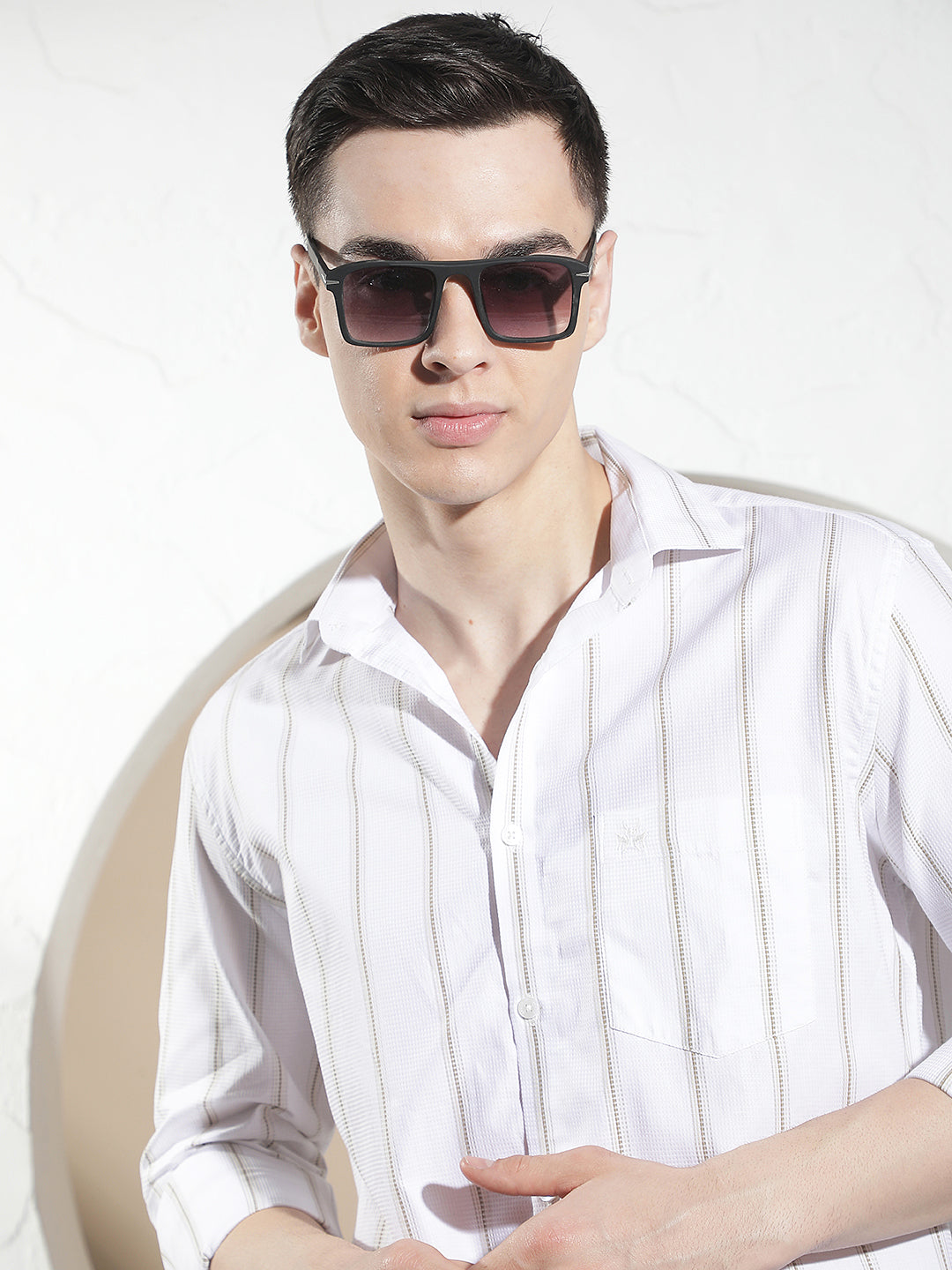 Green Vertical Striped 100% Cotton Shirt