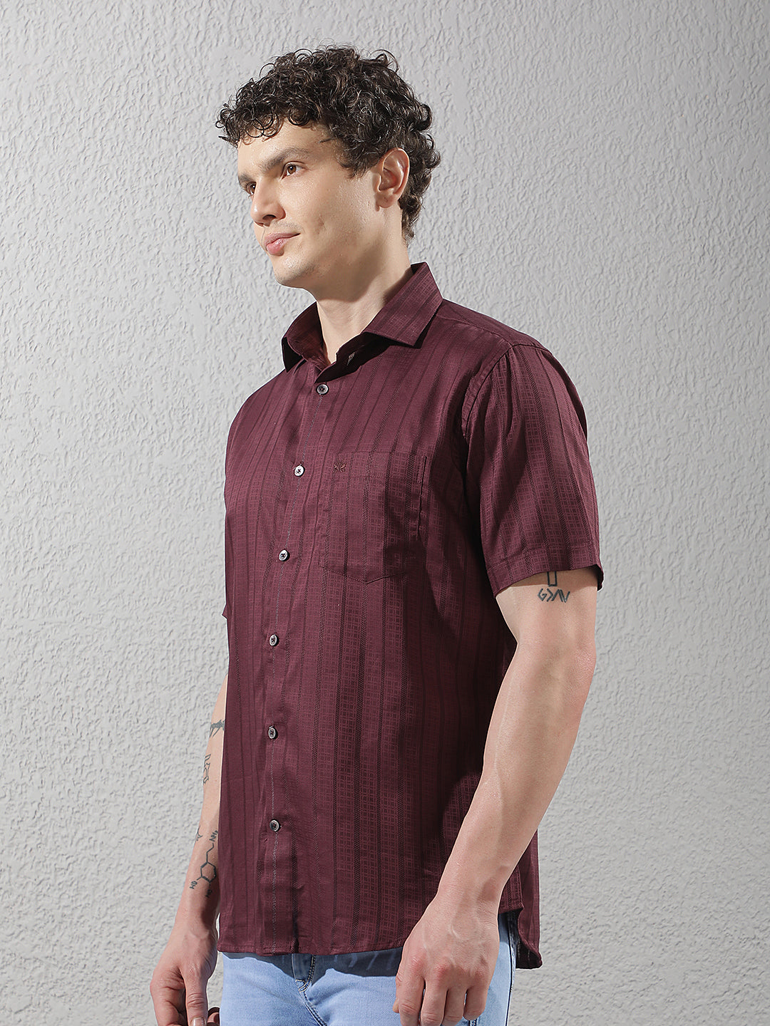 Maroon Vertical Stripes Shirt