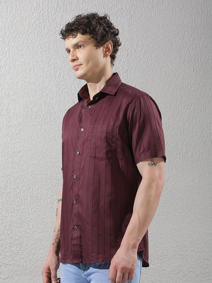 Maroon Vertical Stripes Shirt
