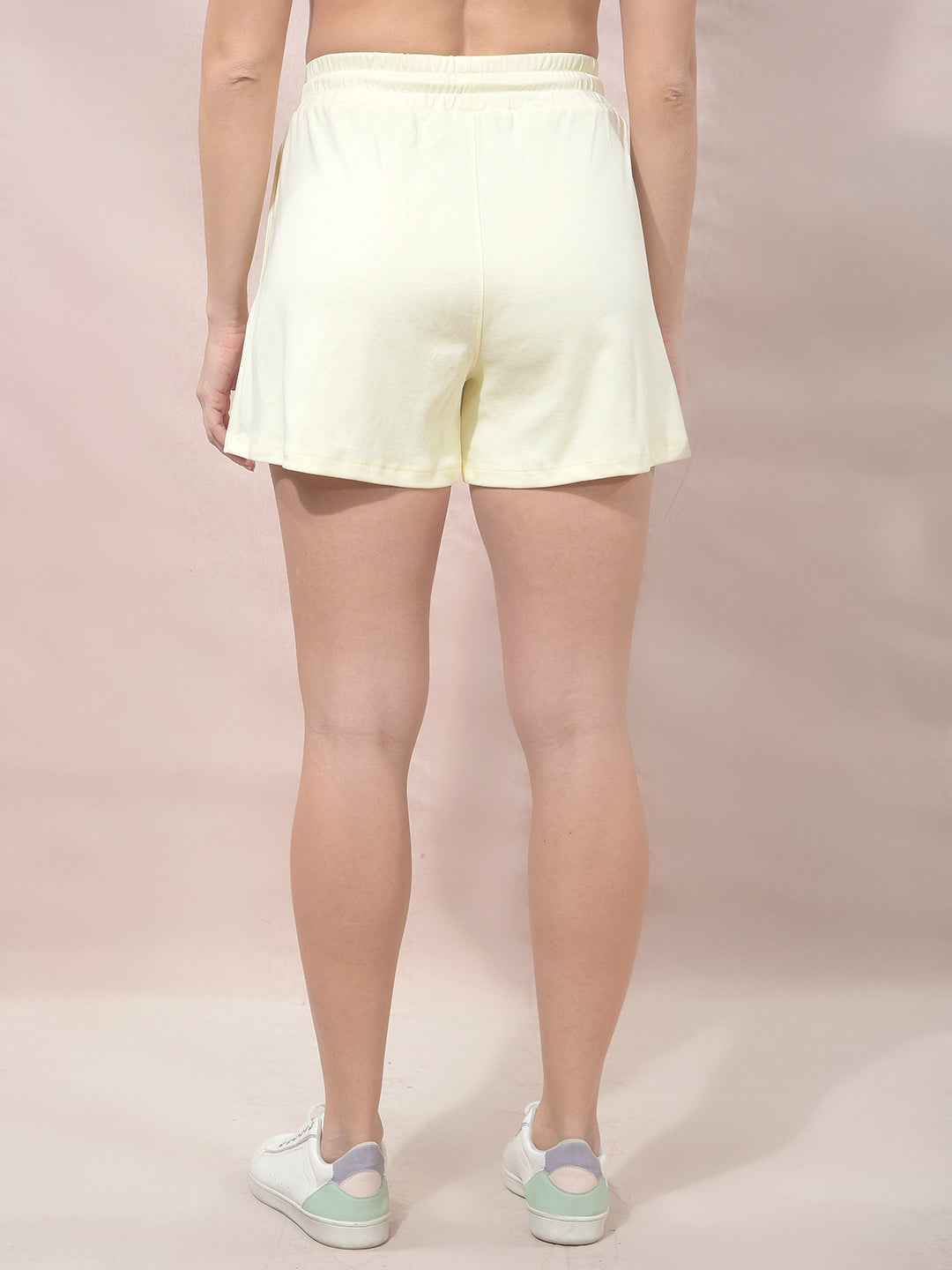 Yellow Embellished Mid-Thigh Length Shorts