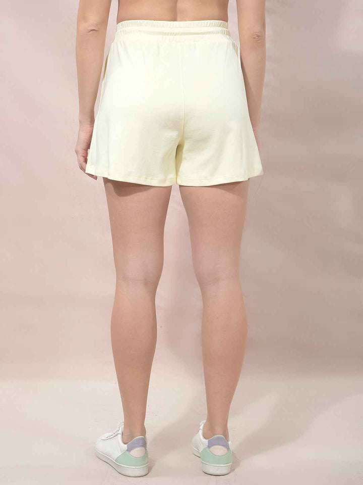 Yellow Embellished Mid-Thigh Length Shorts