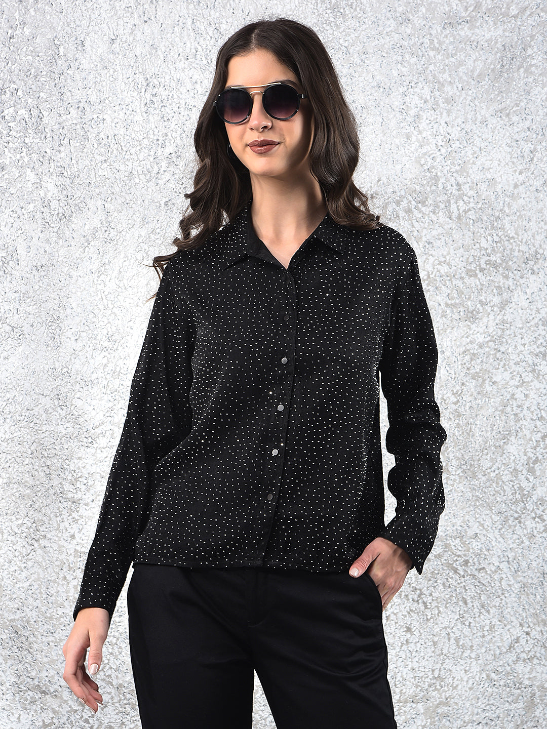 Black Embellished Sparkle Shirt
