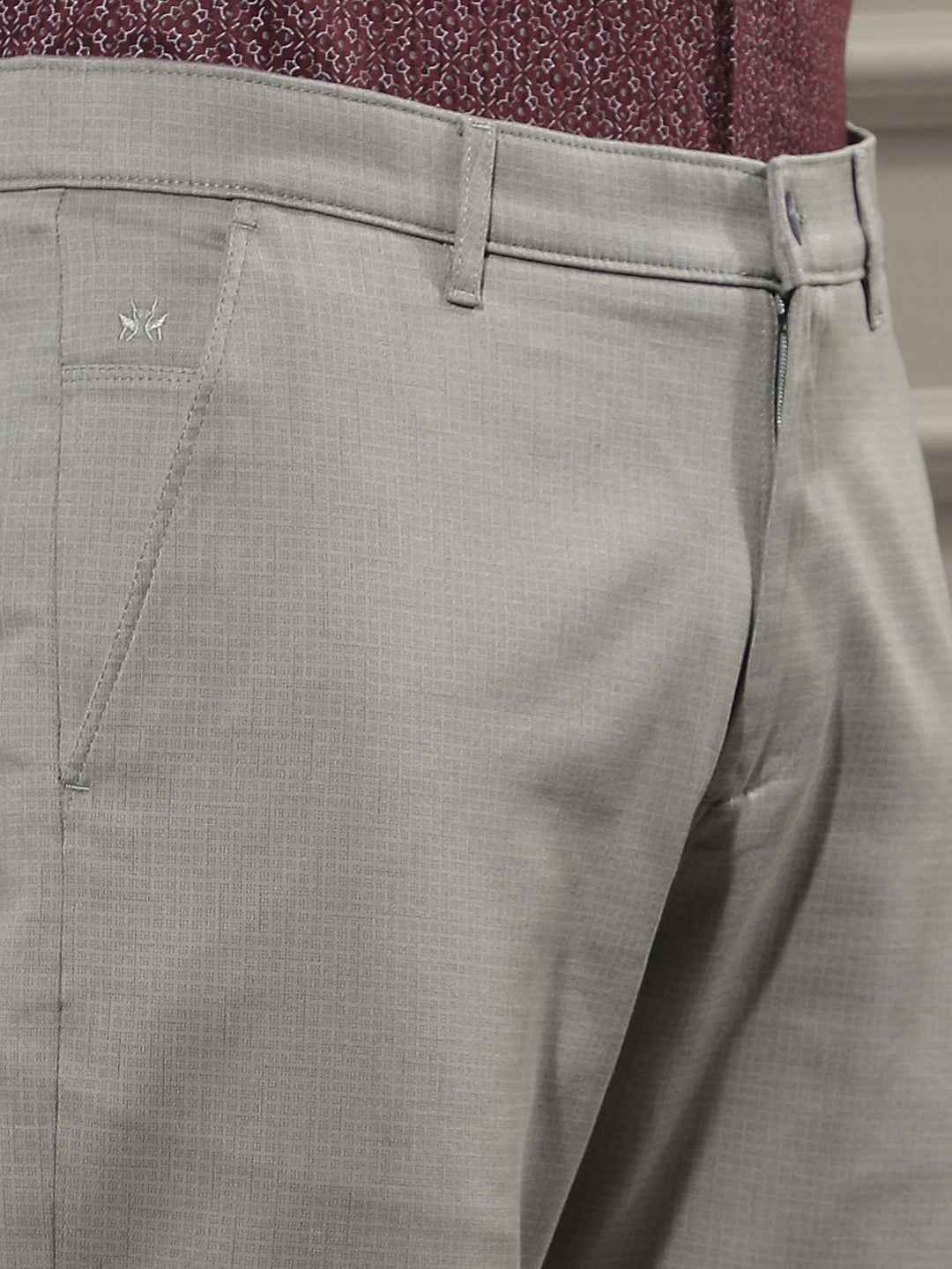 Grey Micro Textured Print Trousers