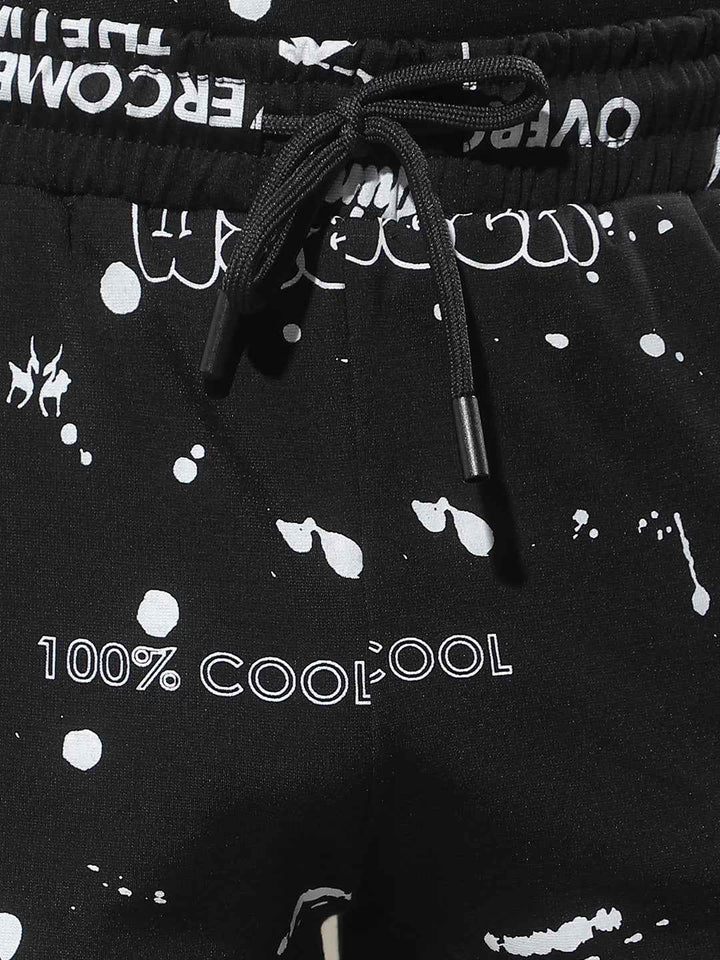 Black Typographic Print Shorts