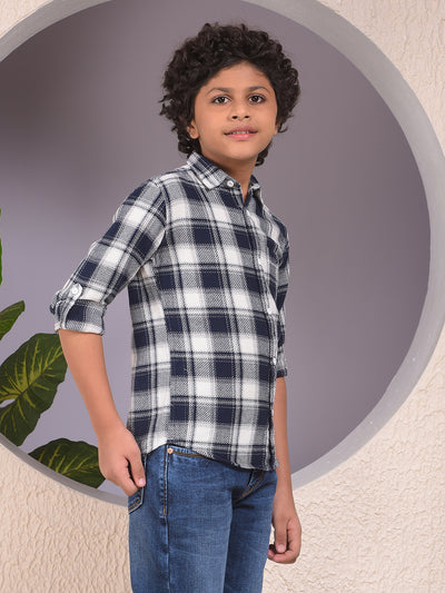 Navy Blue Checked 100% Cotton Shirt