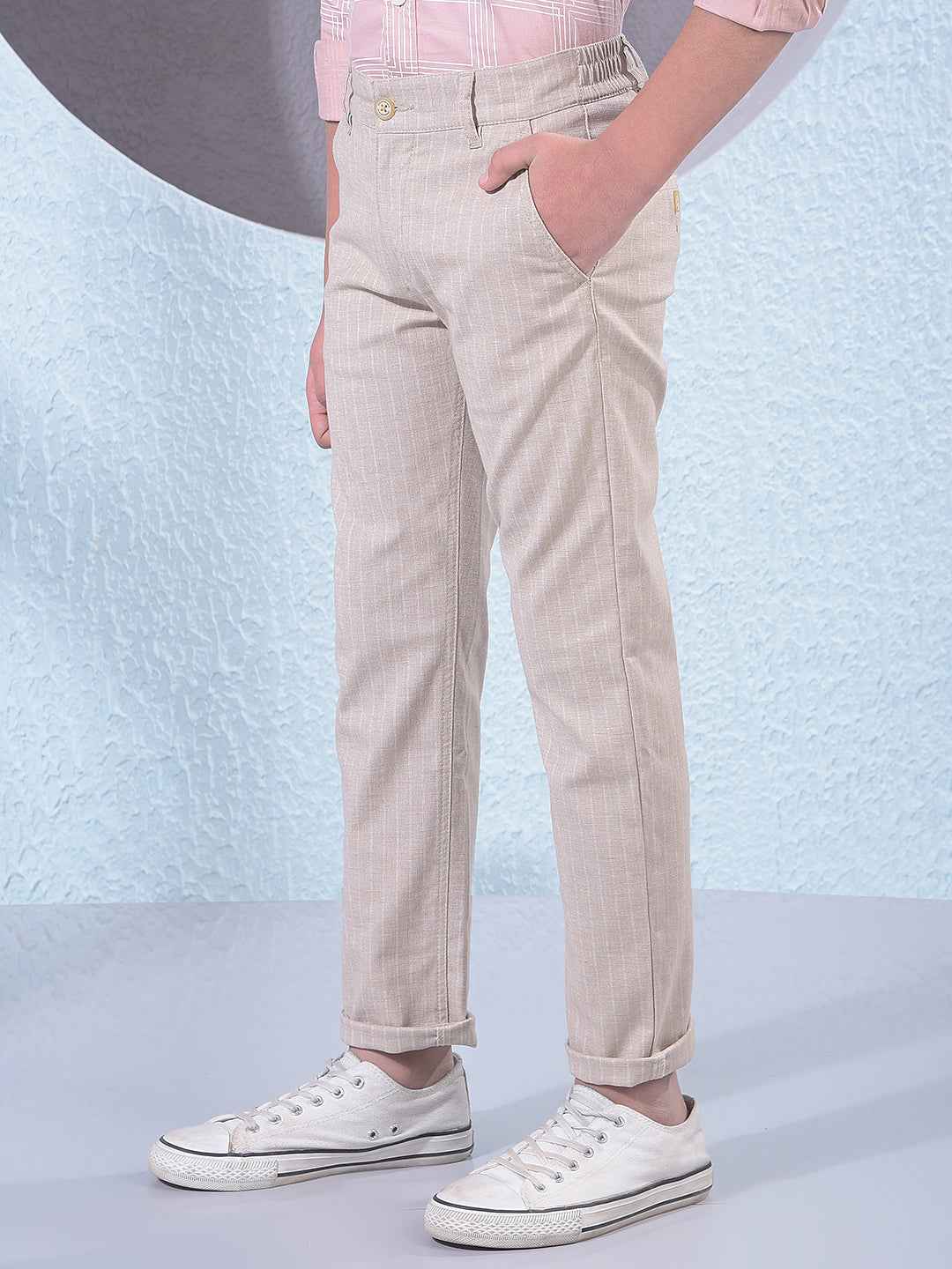Beige Vertical Stripes Trousers