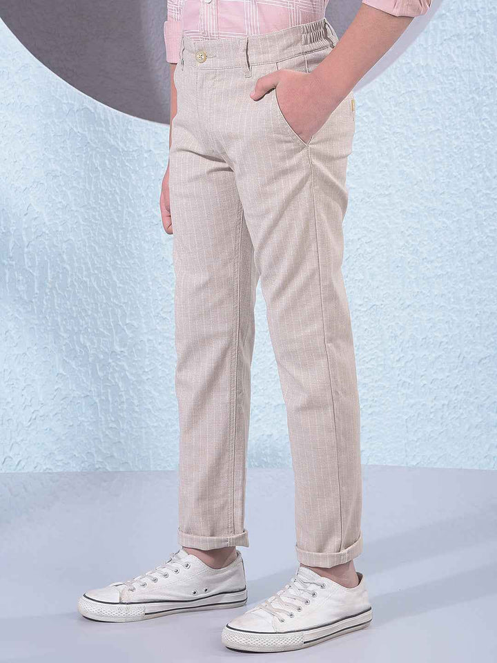 Beige Vertical Stripes Trousers